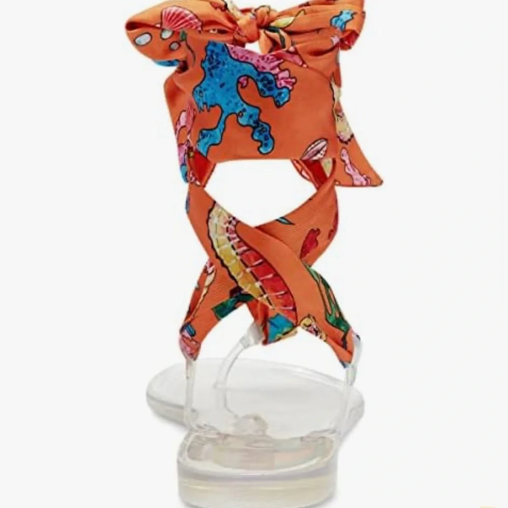INC MALANA Orange seahorse jelly Sandals rhinestones thong jellies scarf